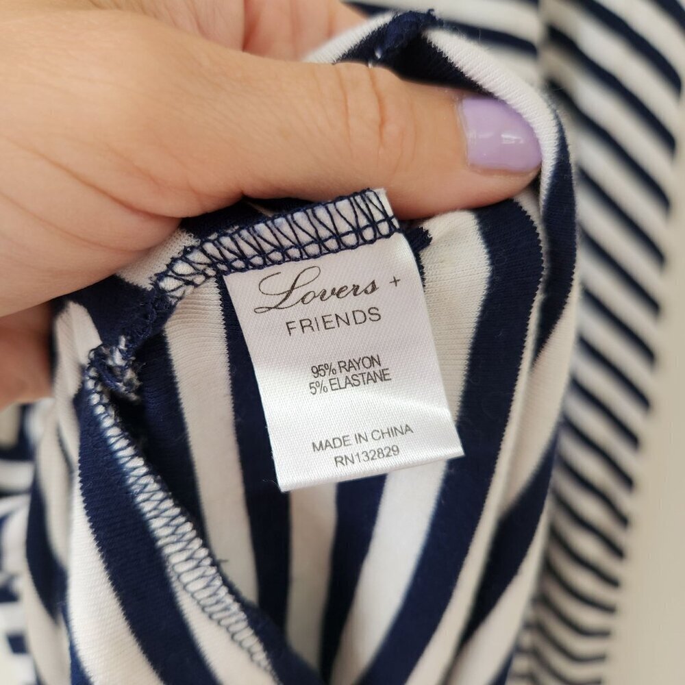 Lovers & Friends White Blue Striped Stretch Jersey Knit Open Back Shift Dress M - Picture 7 of 8
